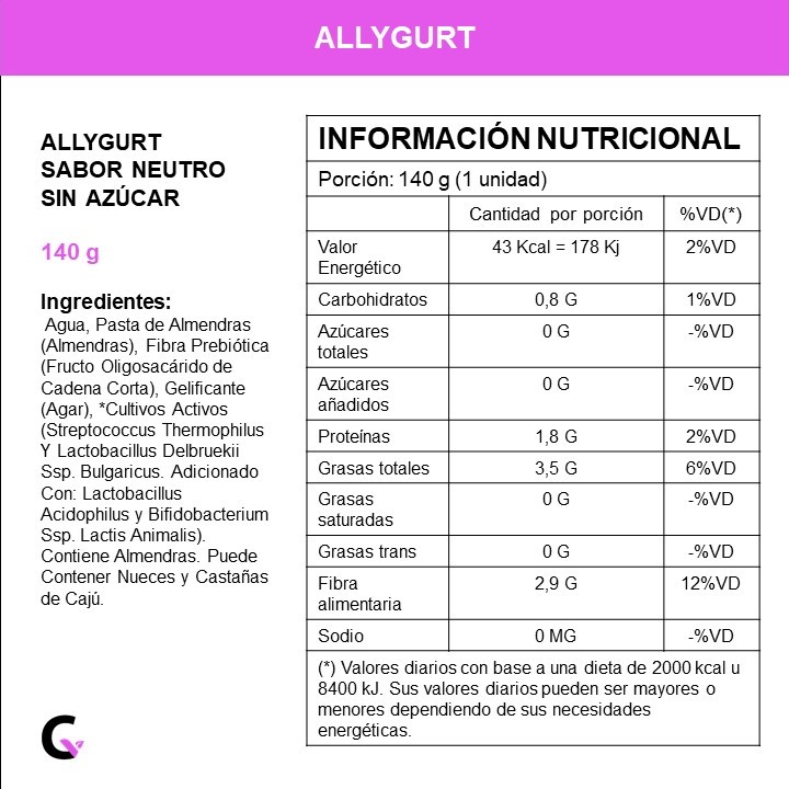 ALLYGURT - NEUTRO s/azucar (de almendras) - Quimya