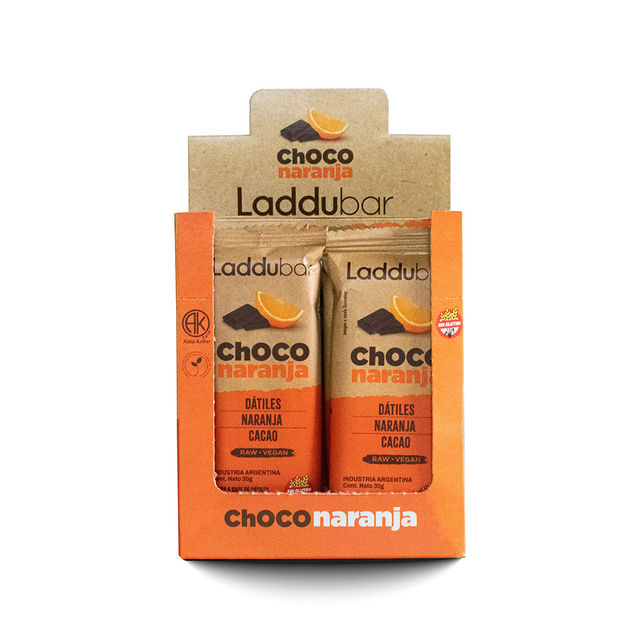 Caja x12 barritas RAW - NARANJA y CACAO - LadduBar