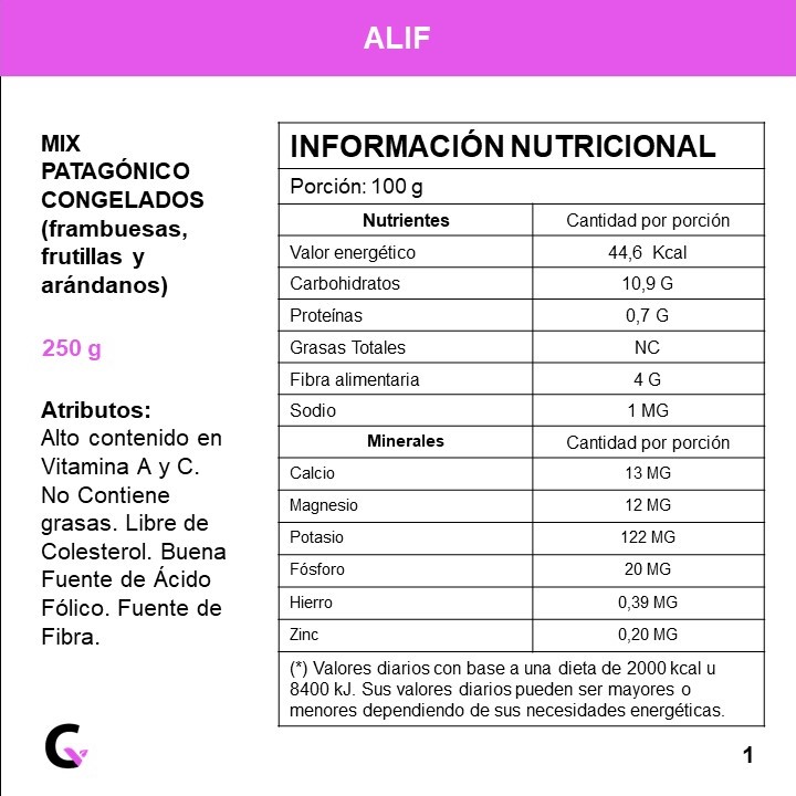 MIX PATAGONICO (arandanos, frambuesas y frutillas) x250g - Alif