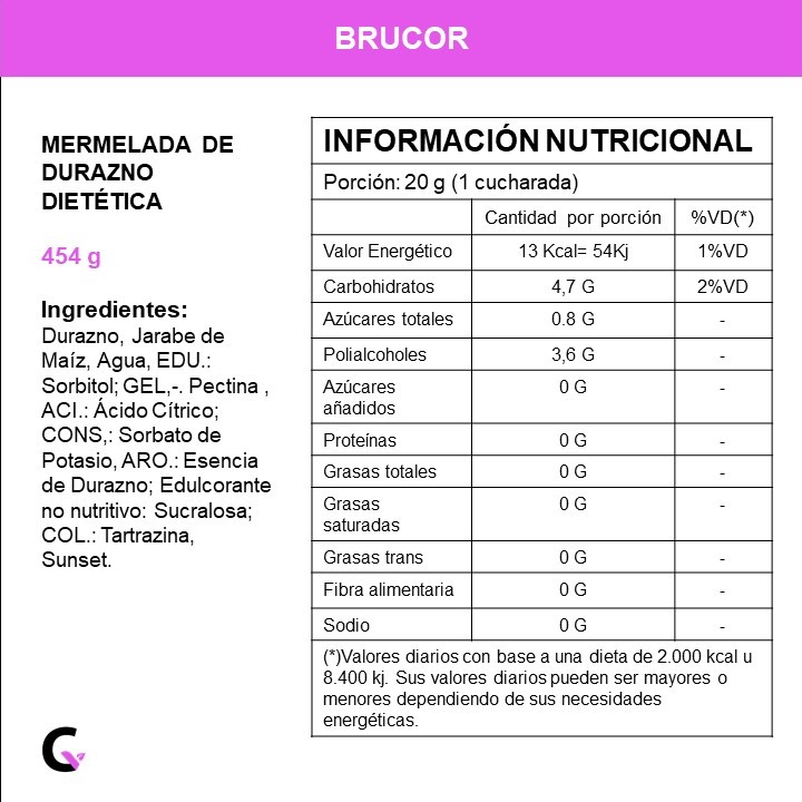 Mermelada de DURAZNO DIETETICA x420g - Brucor